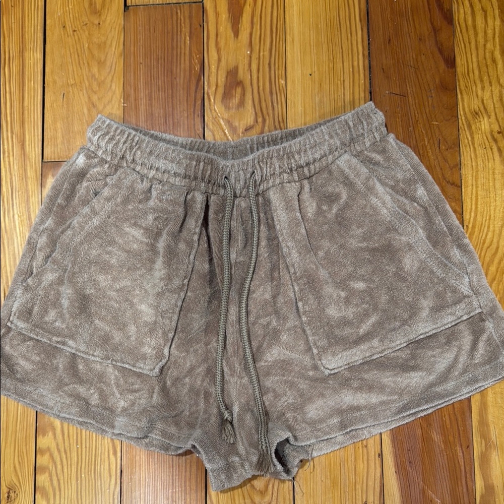 Zara Taupe Terry Athletic Shorts with Front Pockets